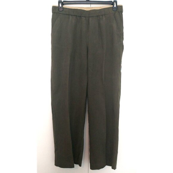 Coldwater Creek Pants Silk Linen Natural Fit Wide Leg Olive Green Pockets - 14 - Picture 1 of 8